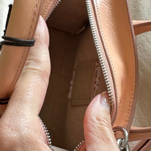 COACH Andrea Mini Carryall Signature Jacquard Peach Tan Refined Calf Leather NWT - Picture 13 of 15